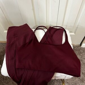 Fabletics Burgundy Sports Bra and Leggings Set
